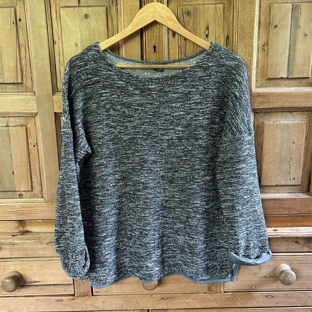 VINCE. Heather Gray Marled Knit Sweater Rolled Sleeves Boat Neck‎ Womens Small